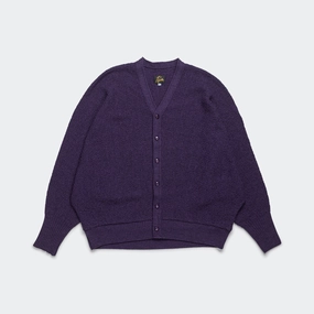 Colorfast Dyed Knit Natural Fiber Construction V-Neck Cardigan - Purple Merino Wool Knit