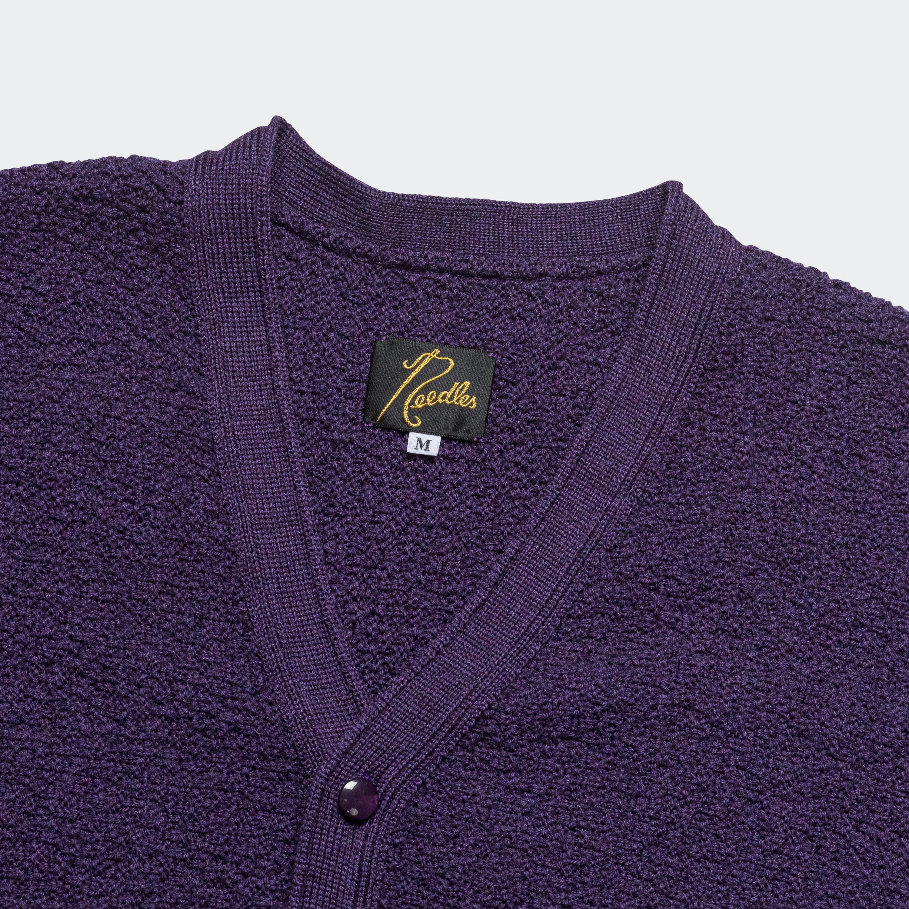 V-Neck Cardigan - Purple Merino Wool Knit Easy Care Material