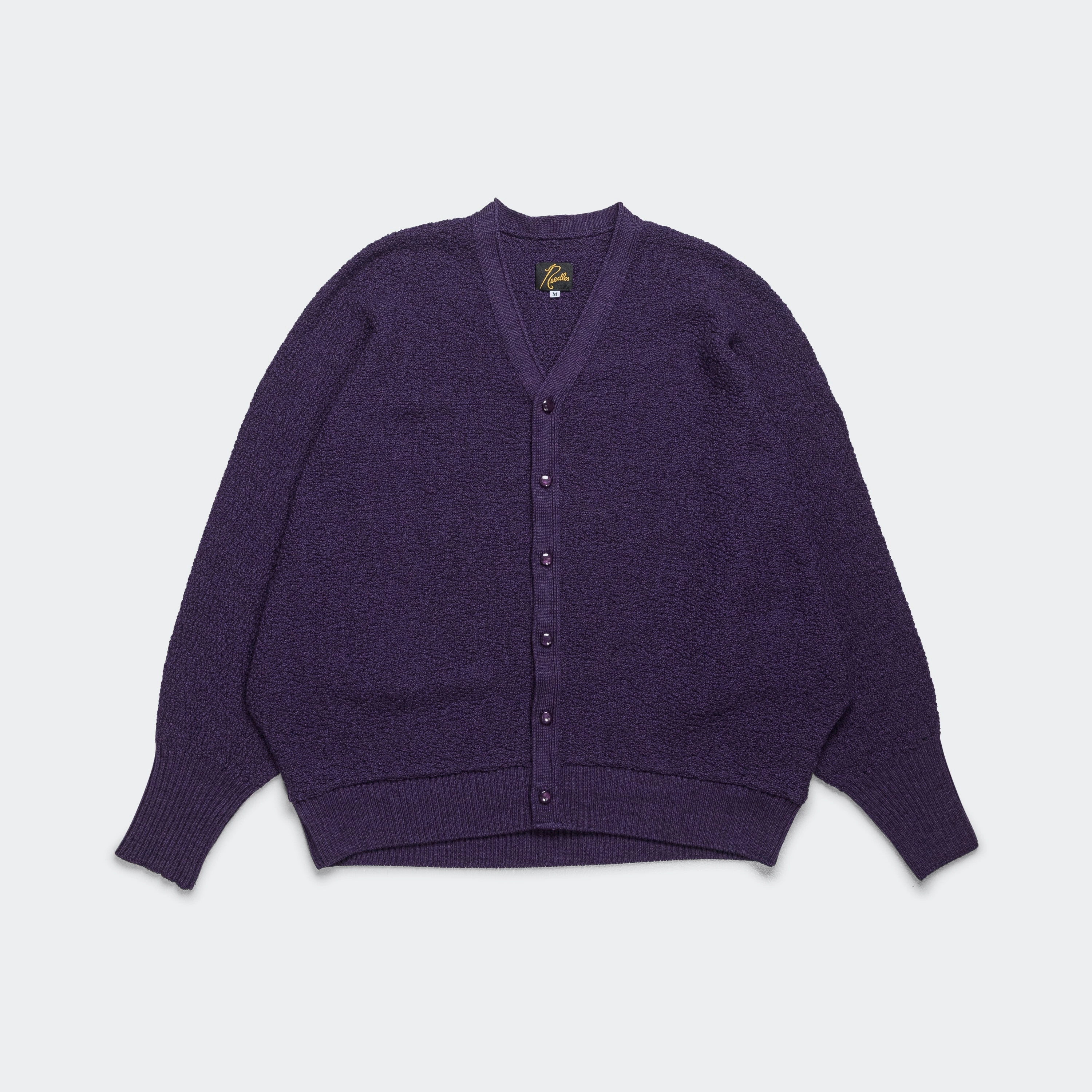 Colorfast Dyed Knit Natural Fiber Construction V-Neck Cardigan - Purple Merino Wool Knit