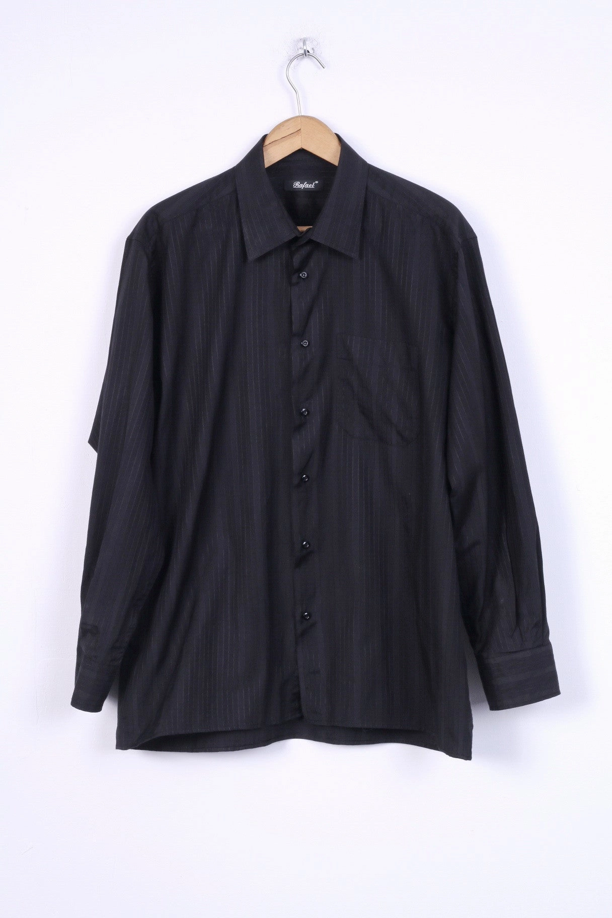 Rafael Mens 44 XL Casual Shirt Black Striped Cotton Long Sleeve Patterned Design Thermoregulating Layer