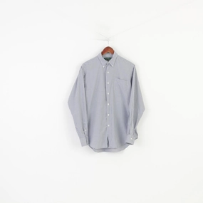 Hidden Button Placket Neutral Shade Ralph Lauren Men 34/35 15.5 Casual Shirt Long Sleeve Checkered Cotton Blue Classic Top