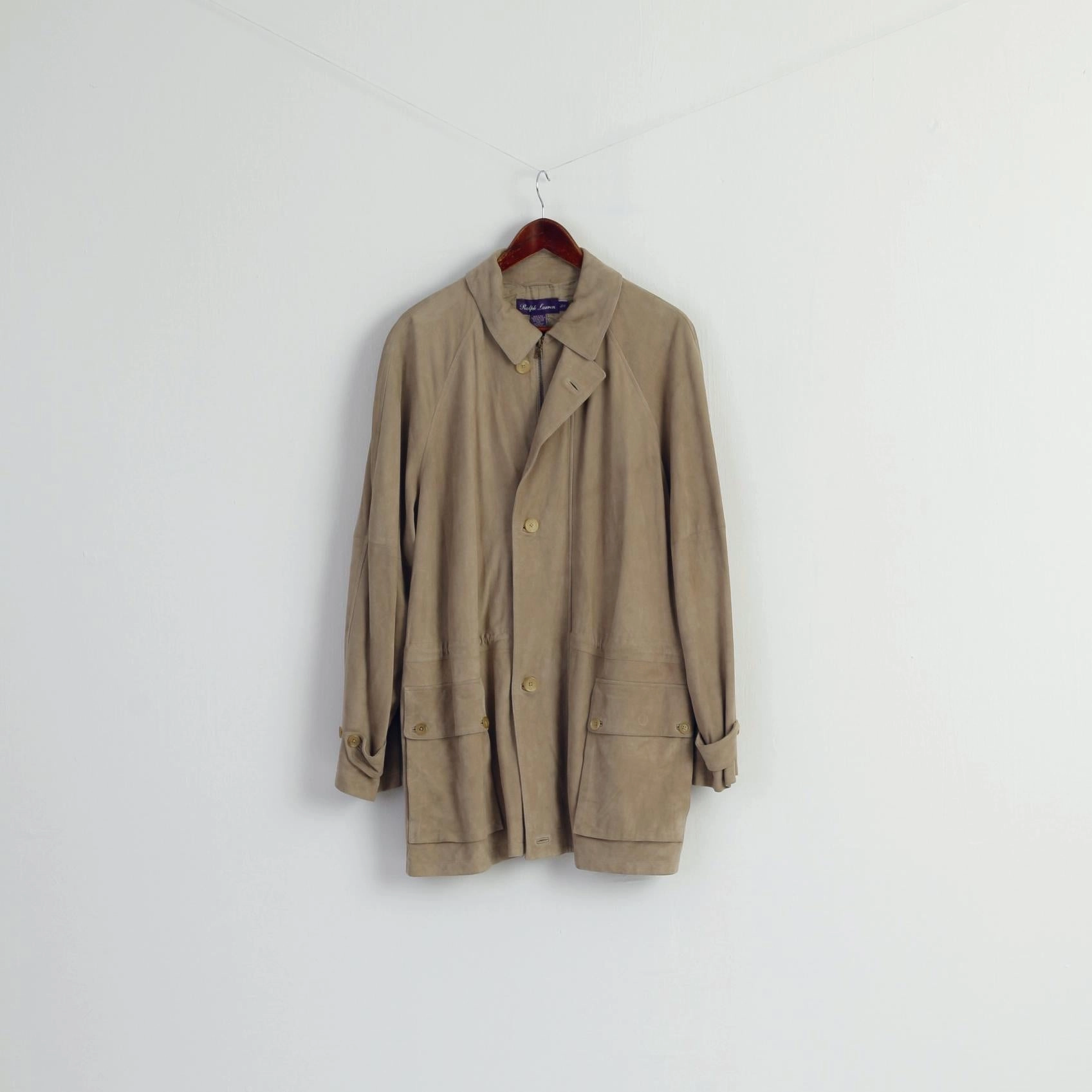 Ralph Lauren Men L Coat Gray Leather Suede Purple Label Vintage Zip Up Made in Italy Adaptive Temperature Control