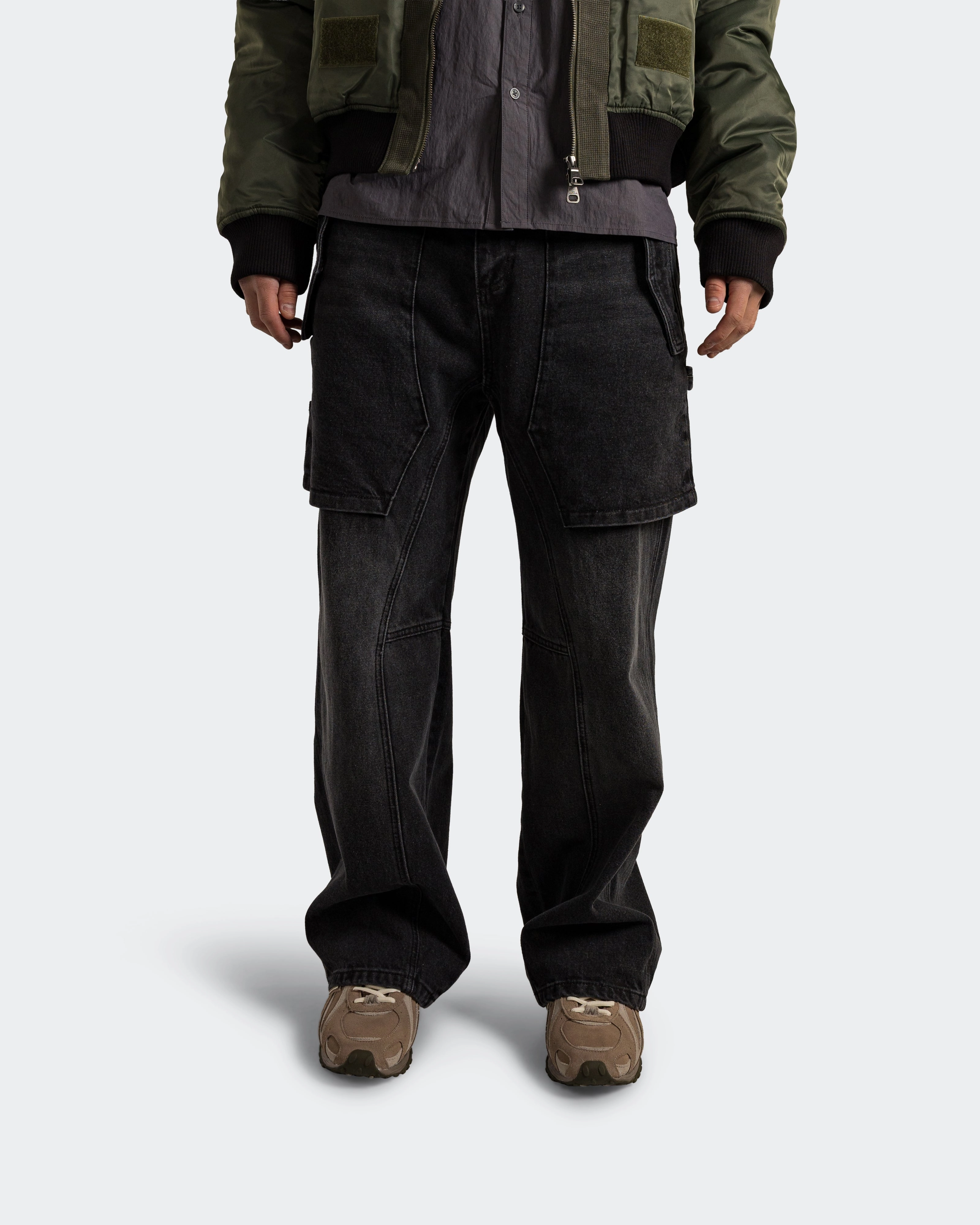 HypoallergenicMaterial Raptor Layered Wide-Leg Jeans - Washed Black