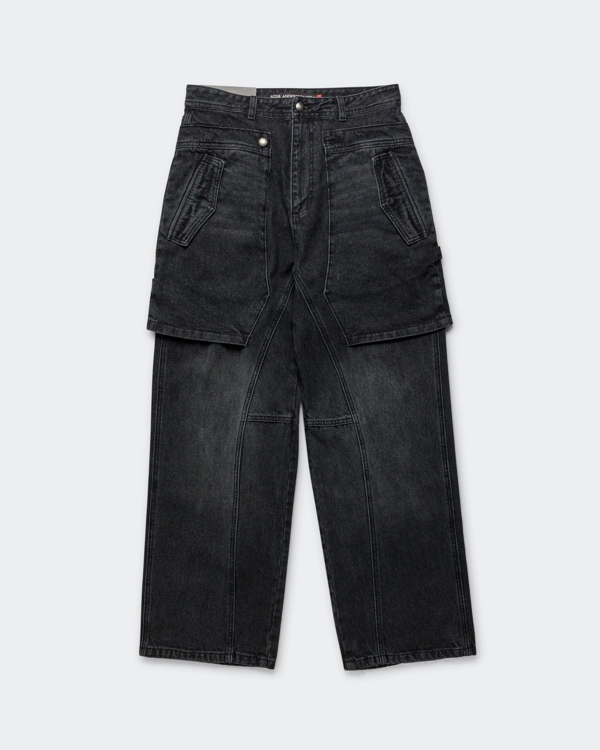 Durable Twill Raptor Layered Wide-Leg Jeans - Washed Black