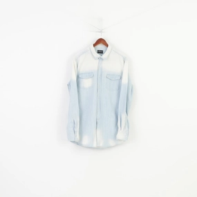 Trendy designs Casual Sophistication Rattop Men XL Casual Shirt Light Blue Jeans Bleached Snaps Long Sleeve Top