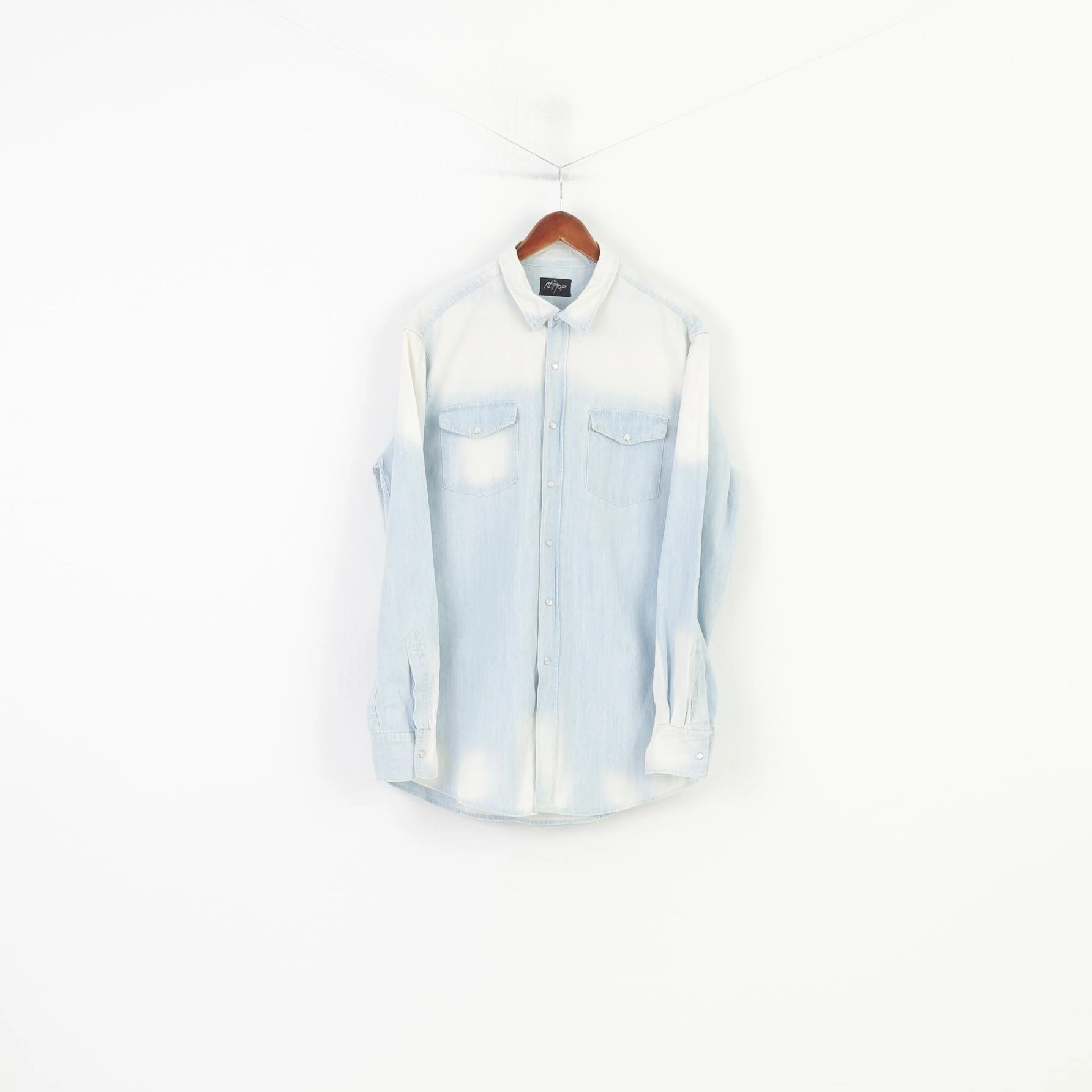 Trendy designs Casual Sophistication Rattop Men XL Casual Shirt Light Blue Jeans Bleached Snaps Long Sleeve Top