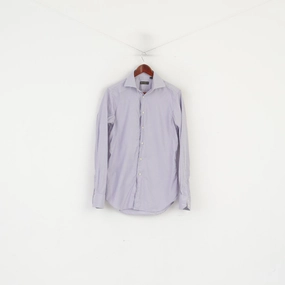 Urban Wear Corneliani Men 15 38 L Casual Shirt Purple Cotton Made in Italy Slim Fit Top