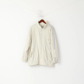 Men's Head Men L Jacket Beige Vintage Fleece Lined Nylon Winter Pockets Full Zipper Top