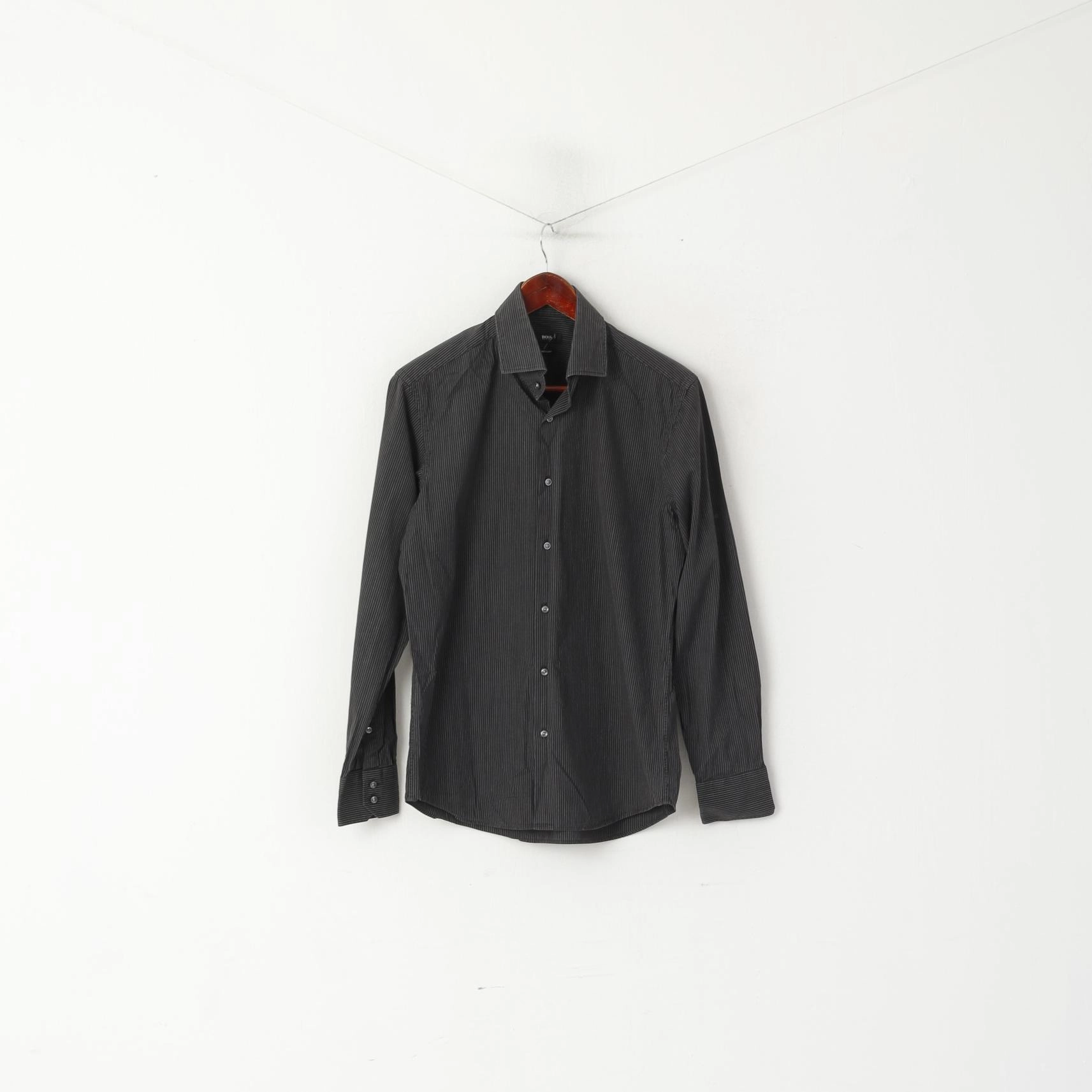 Durable Buttons Hugo Boss Men S 40 Casual Shirt Black Striped Cotton Regular Fit Long Sleeve Top