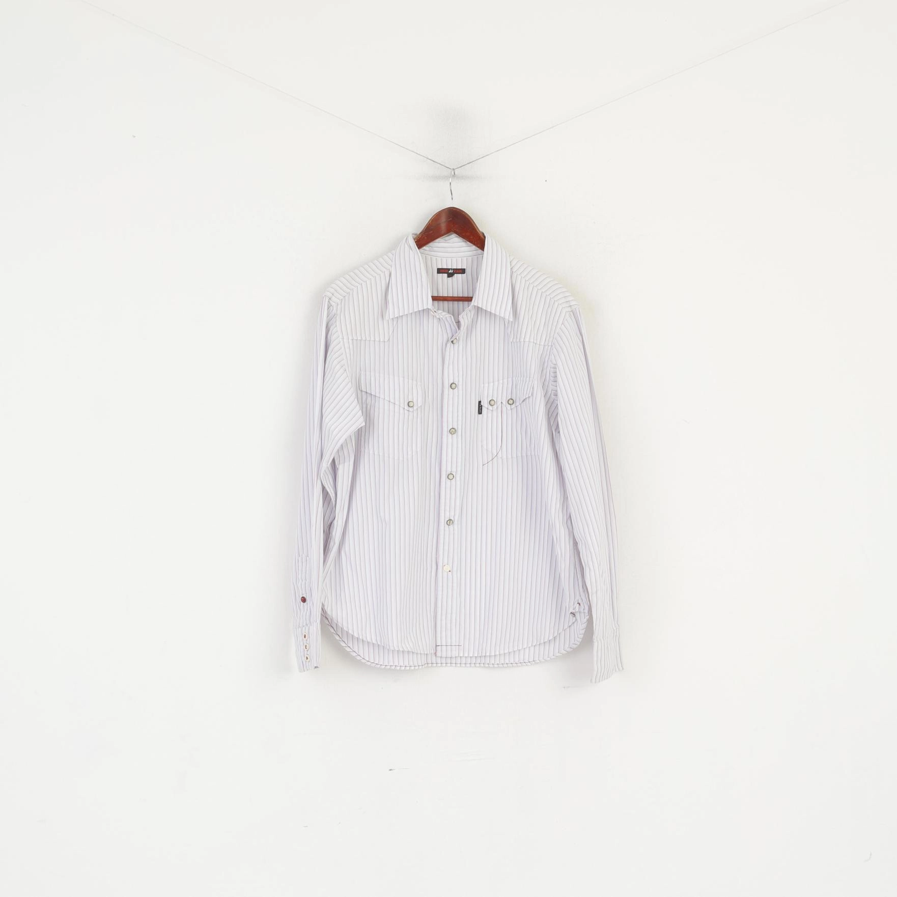 crew neck Comfort Stretch Red Ear Paul Smith Men XL Casual Shirt White Striped Cotton Long Sleeve Top