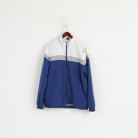 Reebok Men L Jacket White Blue Bomber Mesh Lined Zip Up Lightweight Active Sport Top Commuter Choice Detachable Hood