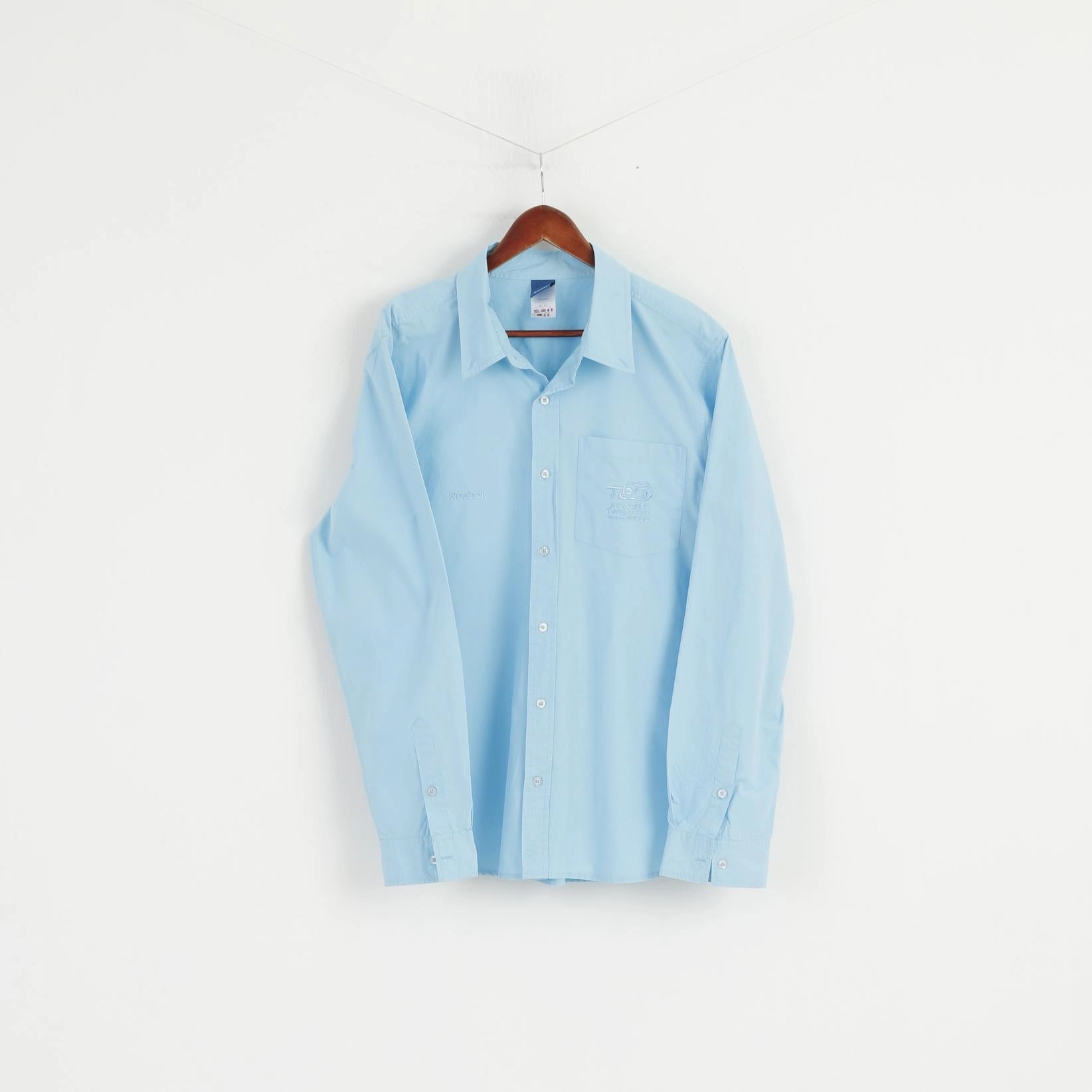 Structured Collar Reebok Men XL Casual Shirt Blue Cotton ICC World Twenty 2009 England Cricket Long Sleeve Top