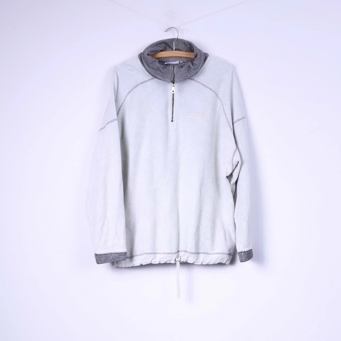 Reebok Mens L Sweatshirt Top Grey Zip Neck Sportswear Cotton Fashionable Comfort product buckle functionality