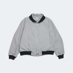 LL Jacket - Navy Cotton Seersucker Stripe Flatlock stitching