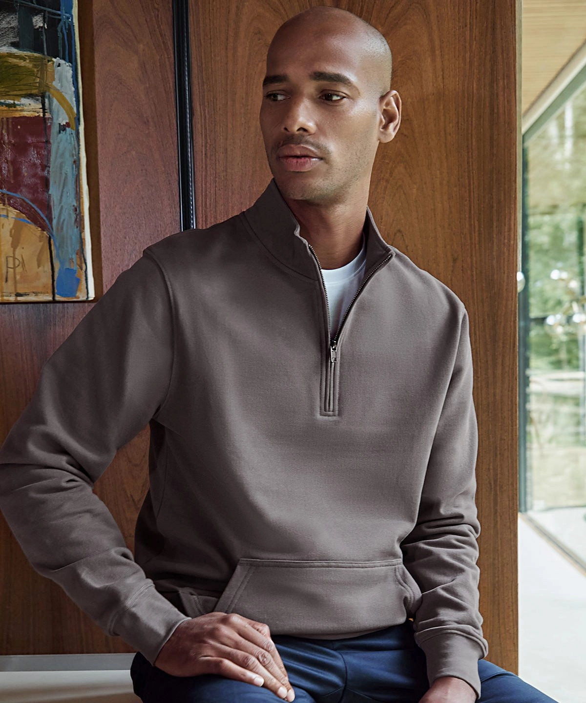 Regular Fit Quarter Zip Pique Sweatshirt | NAVY hat accents Street Sporty