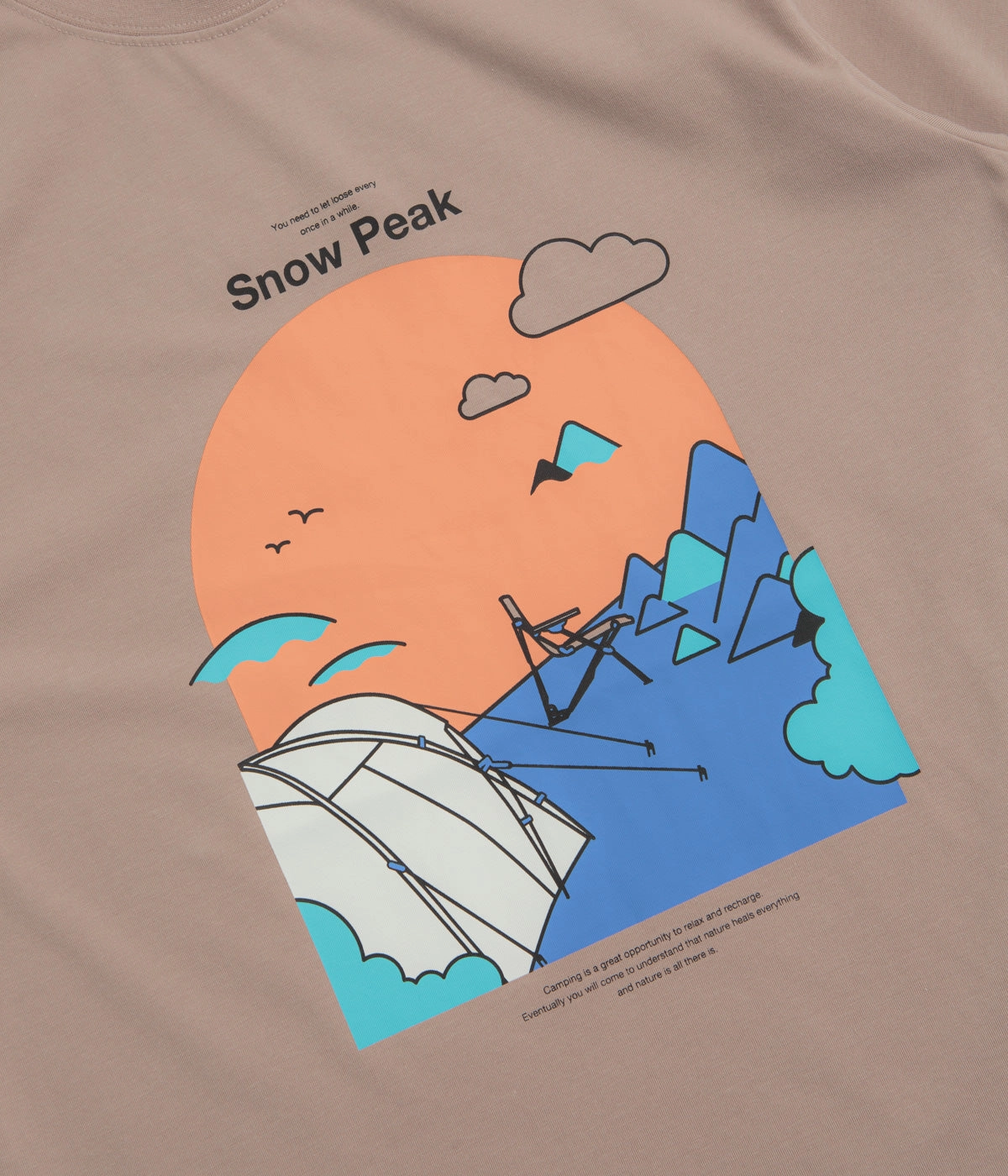 Snow Peak Camping Graphic T-Shirt - Beige Heat Transfer Printing