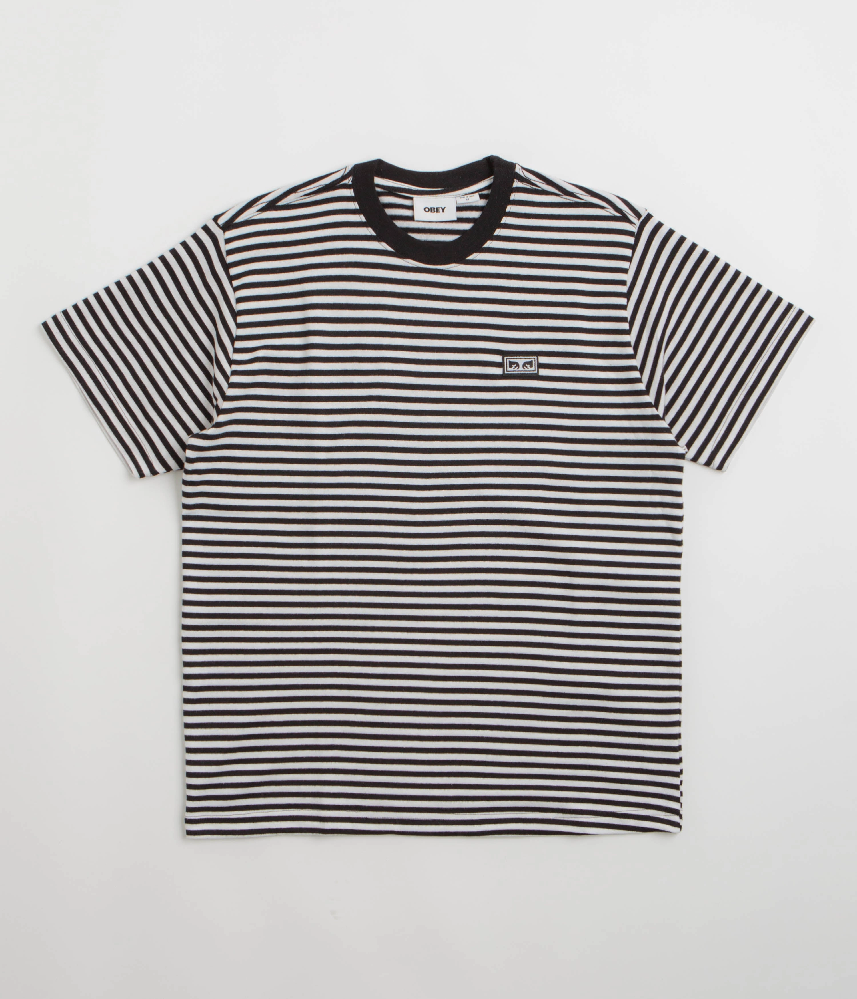 Obey Established Works Eyes Stripe T-Shirt - Black No Shrink Fabric