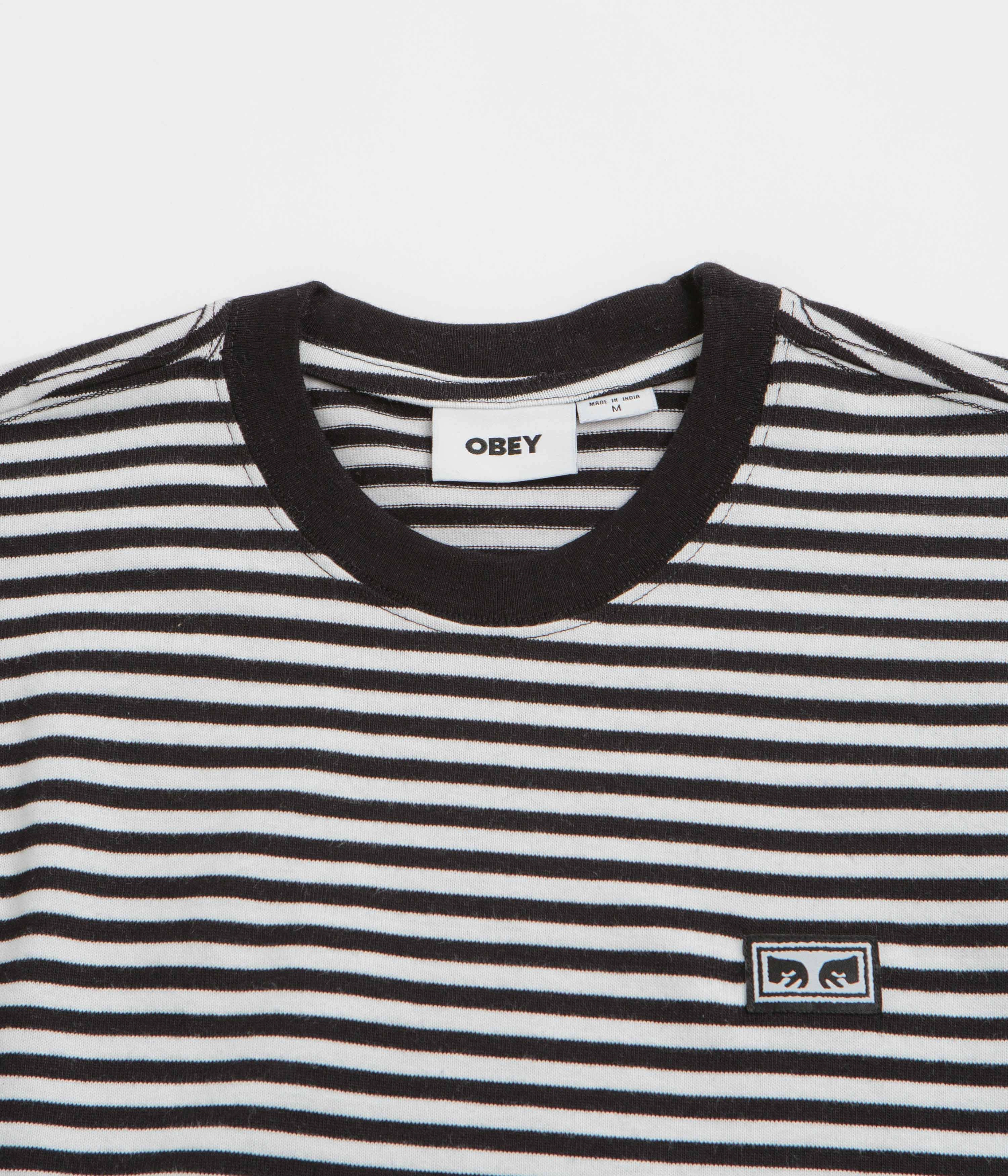 Relaxed Armhole Cut Obey Established Works Eyes Stripe T-Shirt - Black