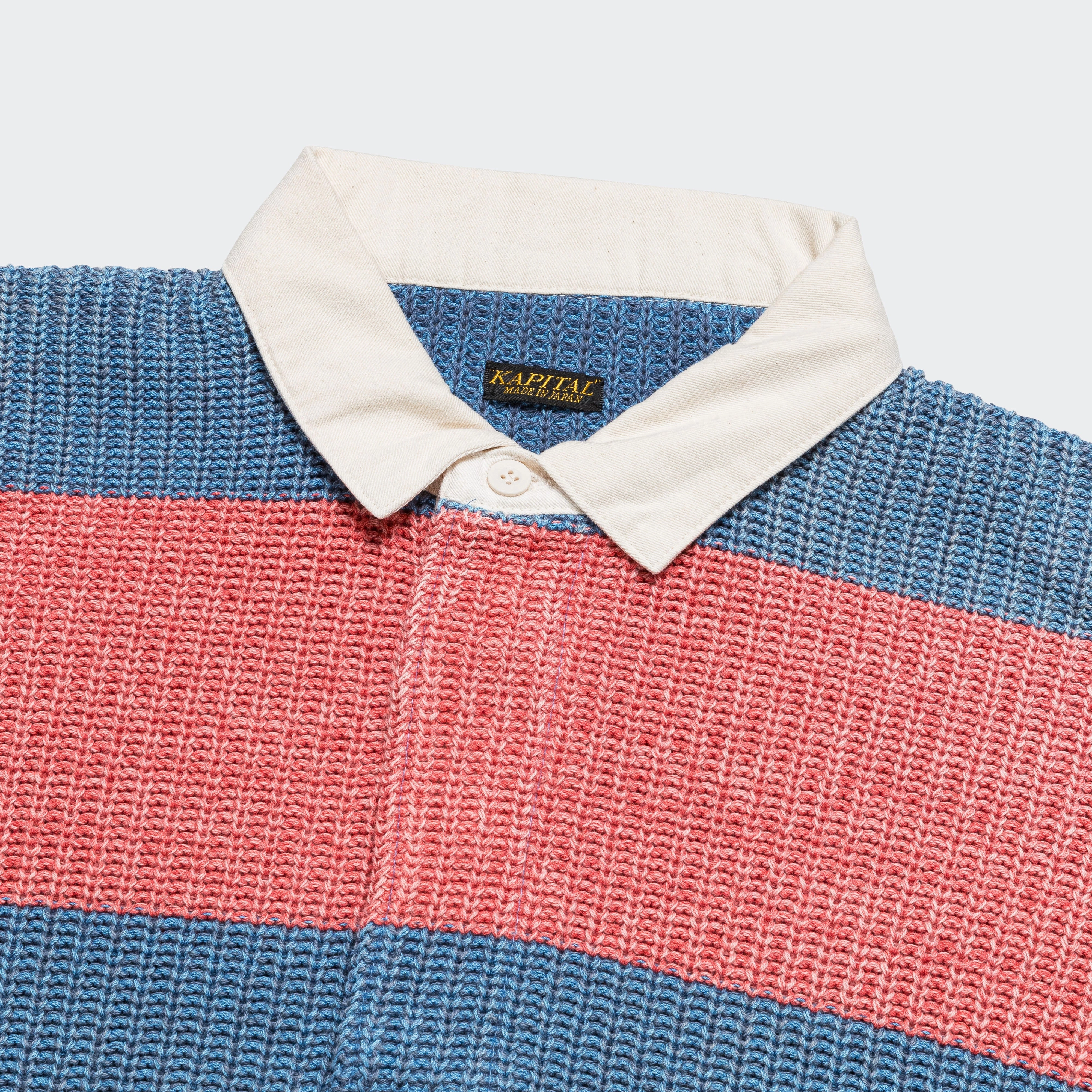5G Cotton Knit RUGGER Shirt - Sax/Red Relaxed Armhole Fit