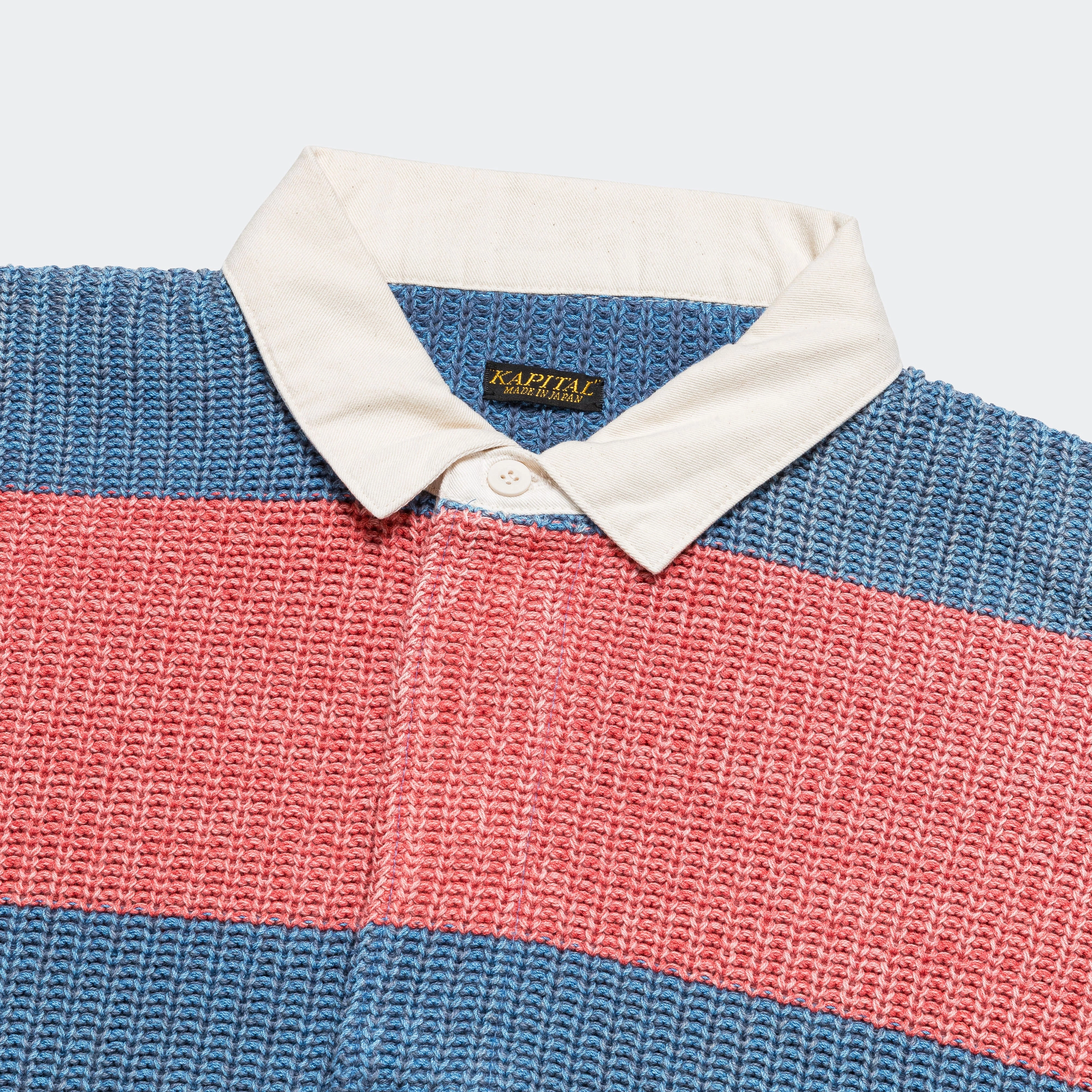 All-Weather Ready Multipocket Style 5G Cotton Knit RUGGER Shirt - Sax/Red