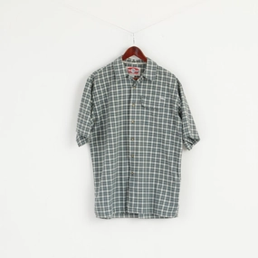 Indoor Comfort Seasonal Fashion Helly Hansen Men M (L) Casual Shirt Green Check Short Sleeve Cotton Outdoor Top