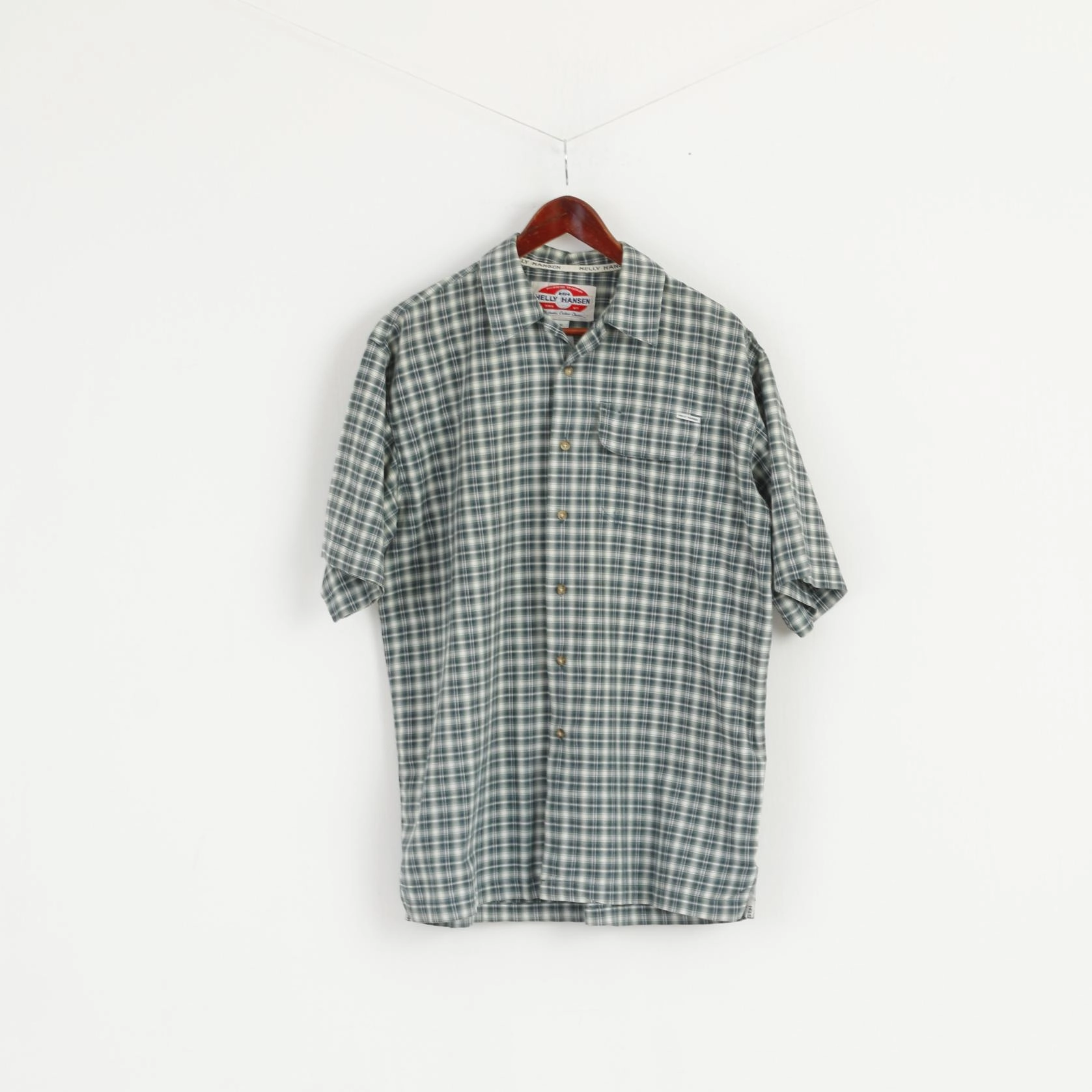 Indoor Comfort Seasonal Fashion Helly Hansen Men M (L) Casual Shirt Green Check Short Sleeve Cotton Outdoor Top