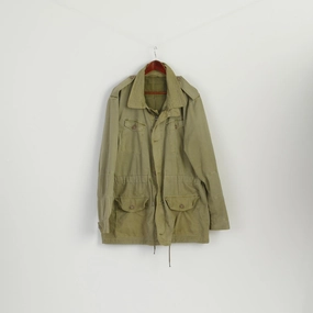 Avoid Vintage Men XL Jacket Khaki Shiny Cotton Retro Zip Up Outdoor Parka