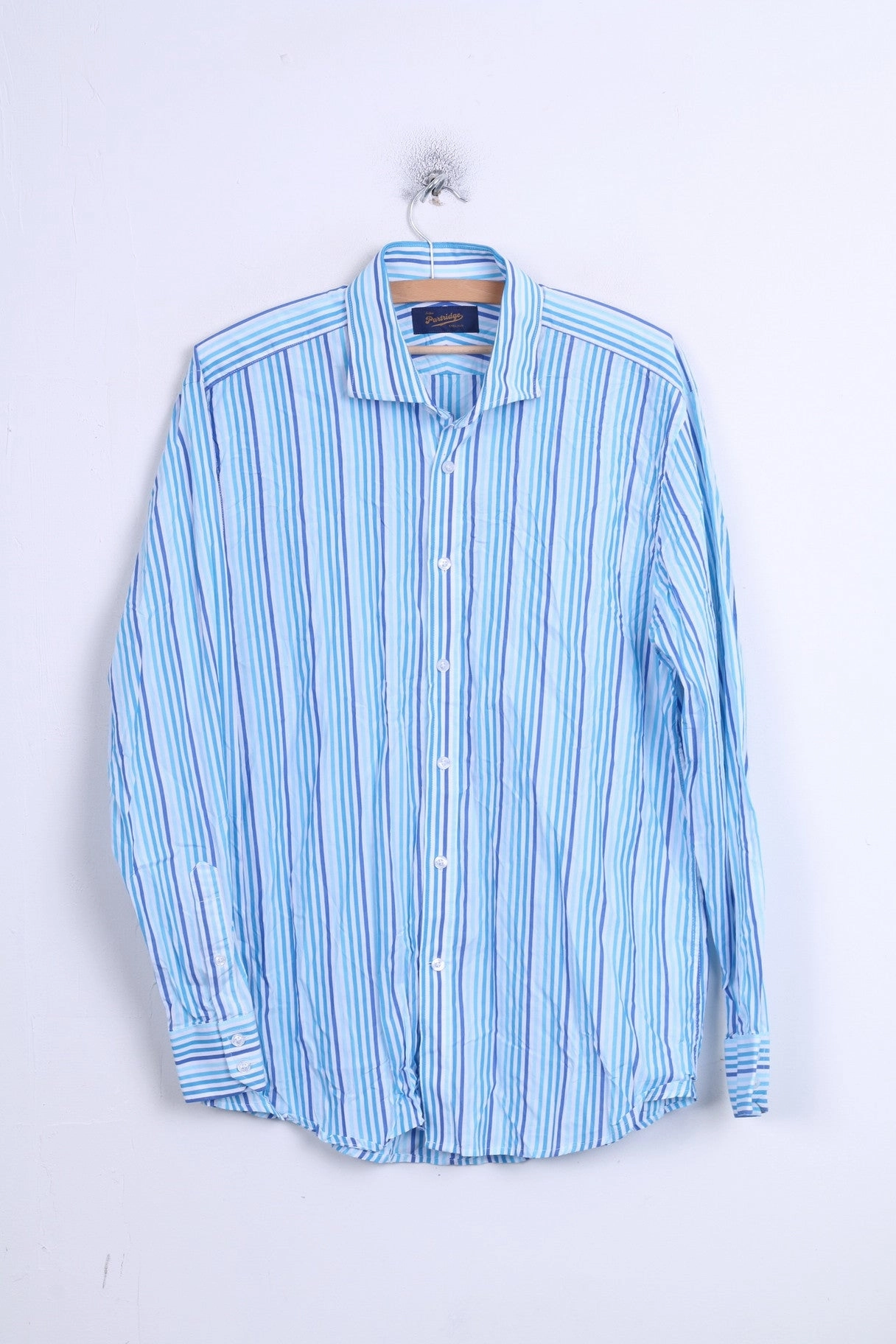 John Partridge Mens 16.5 L Casual Shirt Striped Cotton White Comfortable Wear Minimalist Aesthetic