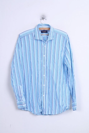 John Partridge Mens 16.5 L Casual Shirt Striped Cotton White Comfortable Wear Minimalist Aesthetic