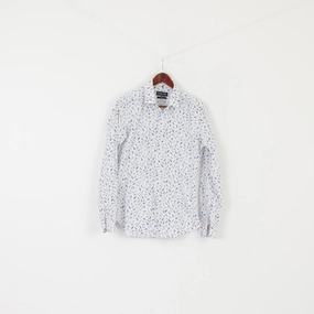 Giacomo Conti Men S Casual Shirt White Cotton Slim Fit Birds Printed Long Sleeve Top Denim Blend Winter Fashion