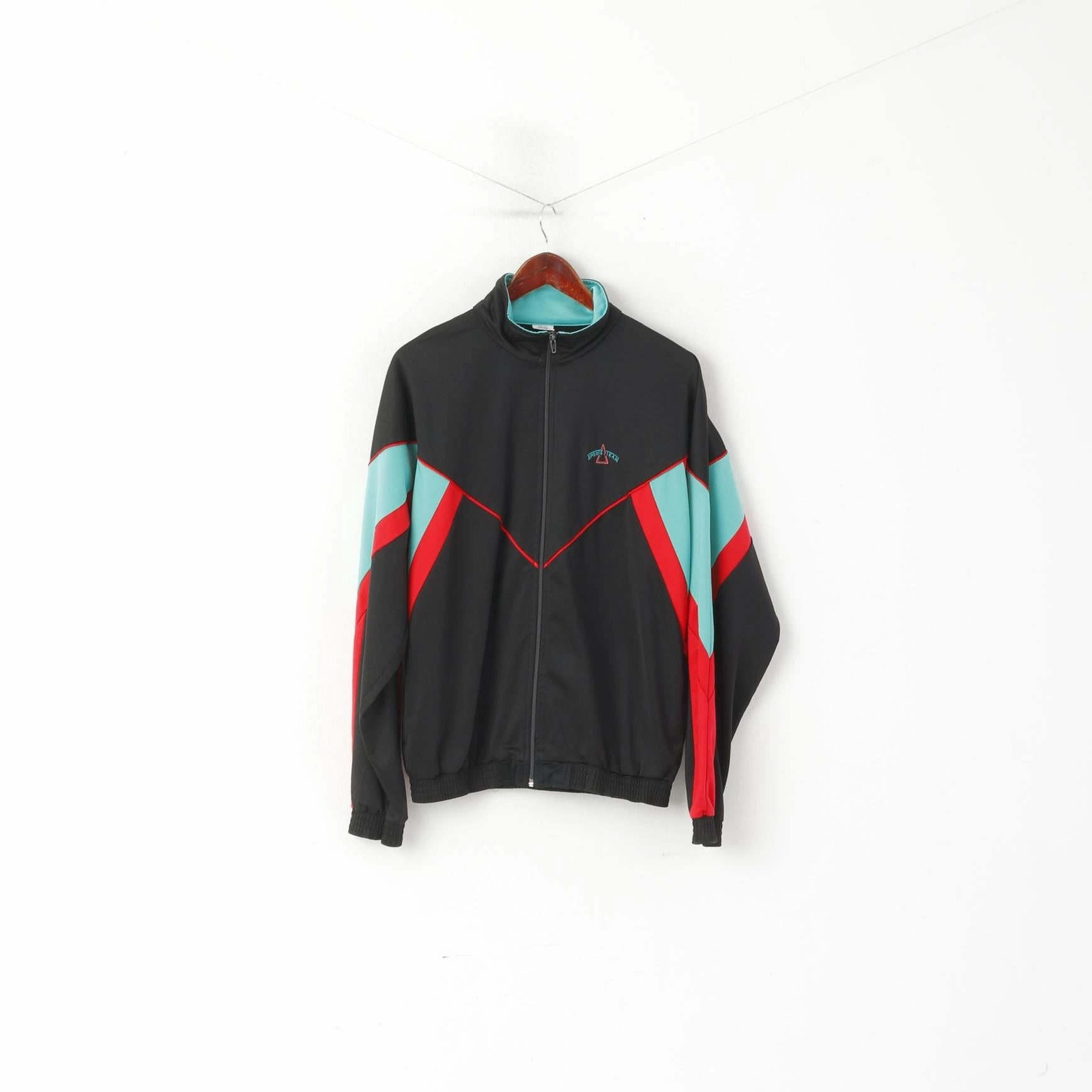 side pocket Sports Team Men 48/50 M  Swetashirt Black Shiny Retro Full Zipper Sportswear Track Top