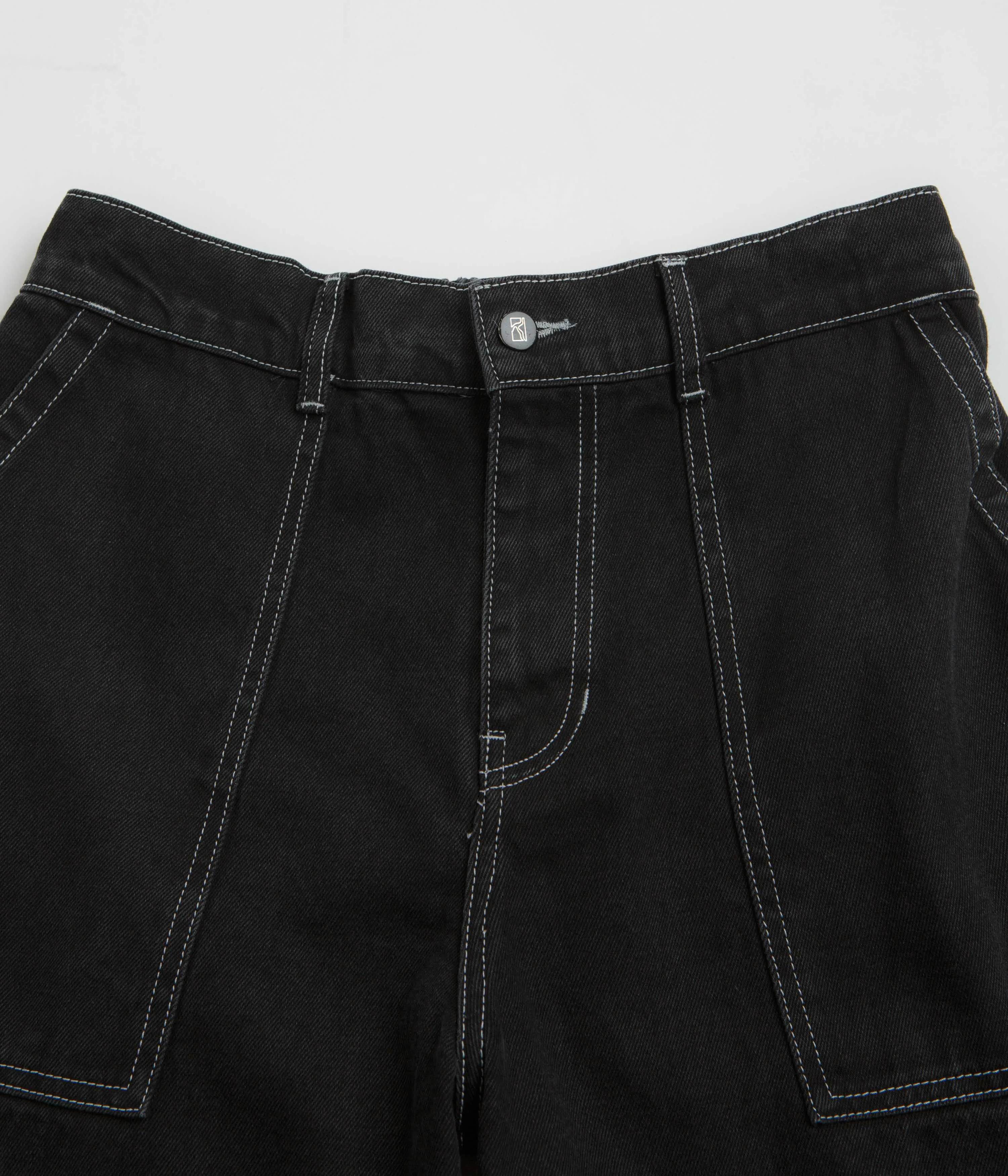 Poetic Collective Painter Pants - Black Denim / White Seams Compact Weave Technology