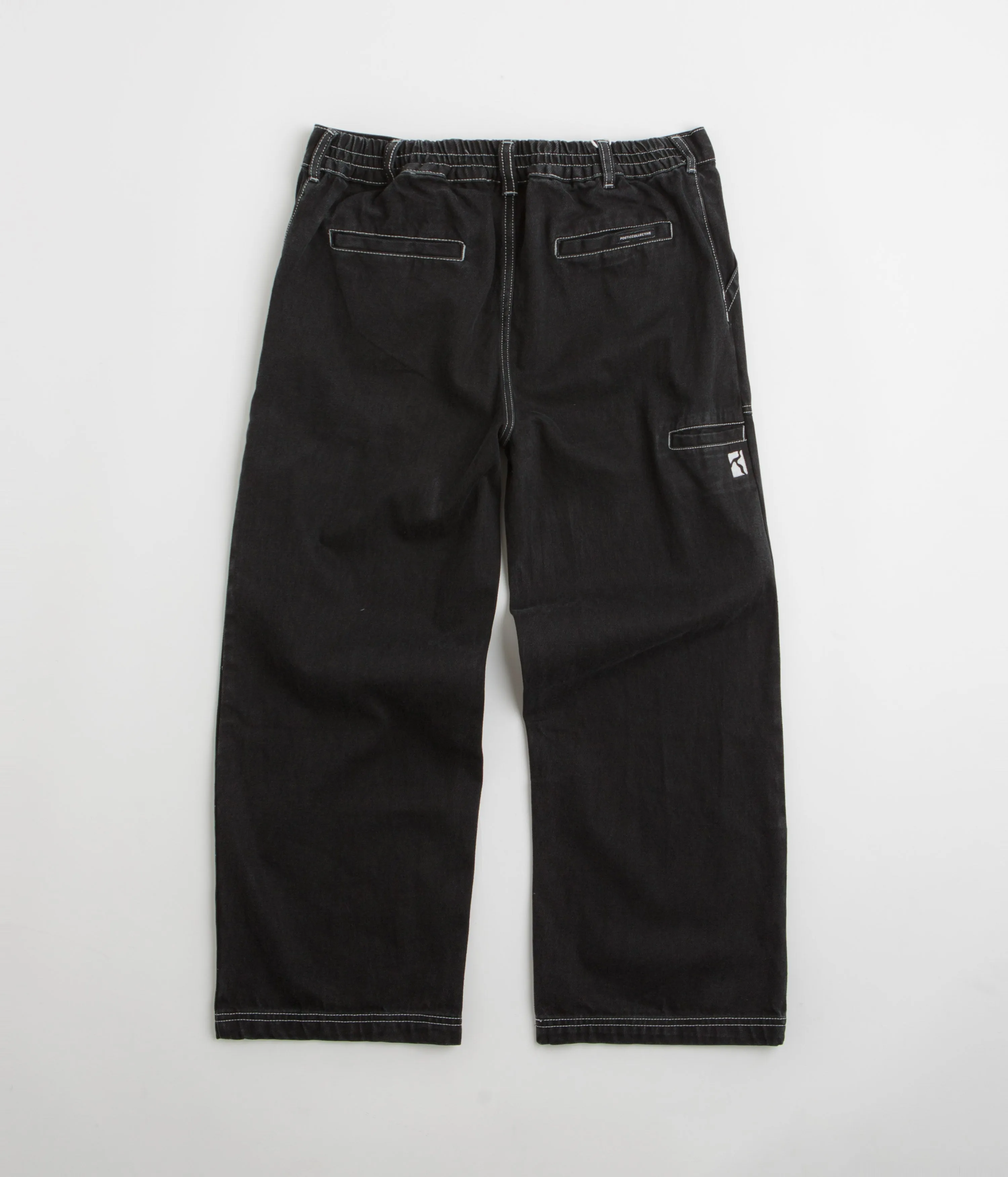 Poetic Collective Painter Pants - Black Denim / White Seams Quick Dry Fabric