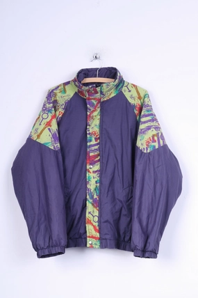 Trail Layer Retro Men L Jacket Purple Festival Padded Zippered Cotton Blend Bomber