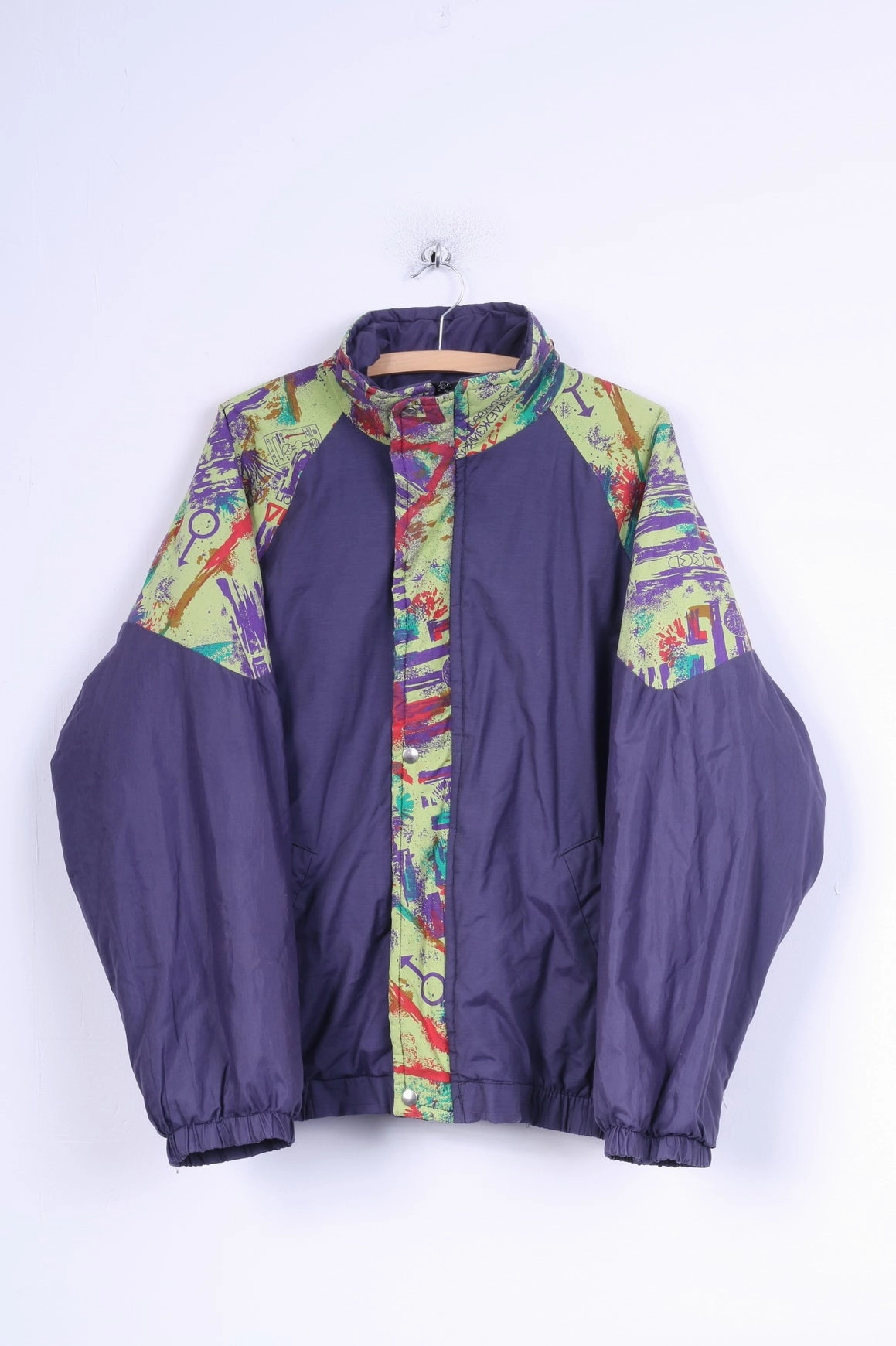 Trail Layer Retro Men L Jacket Purple Festival Padded Zippered Cotton Blend Bomber