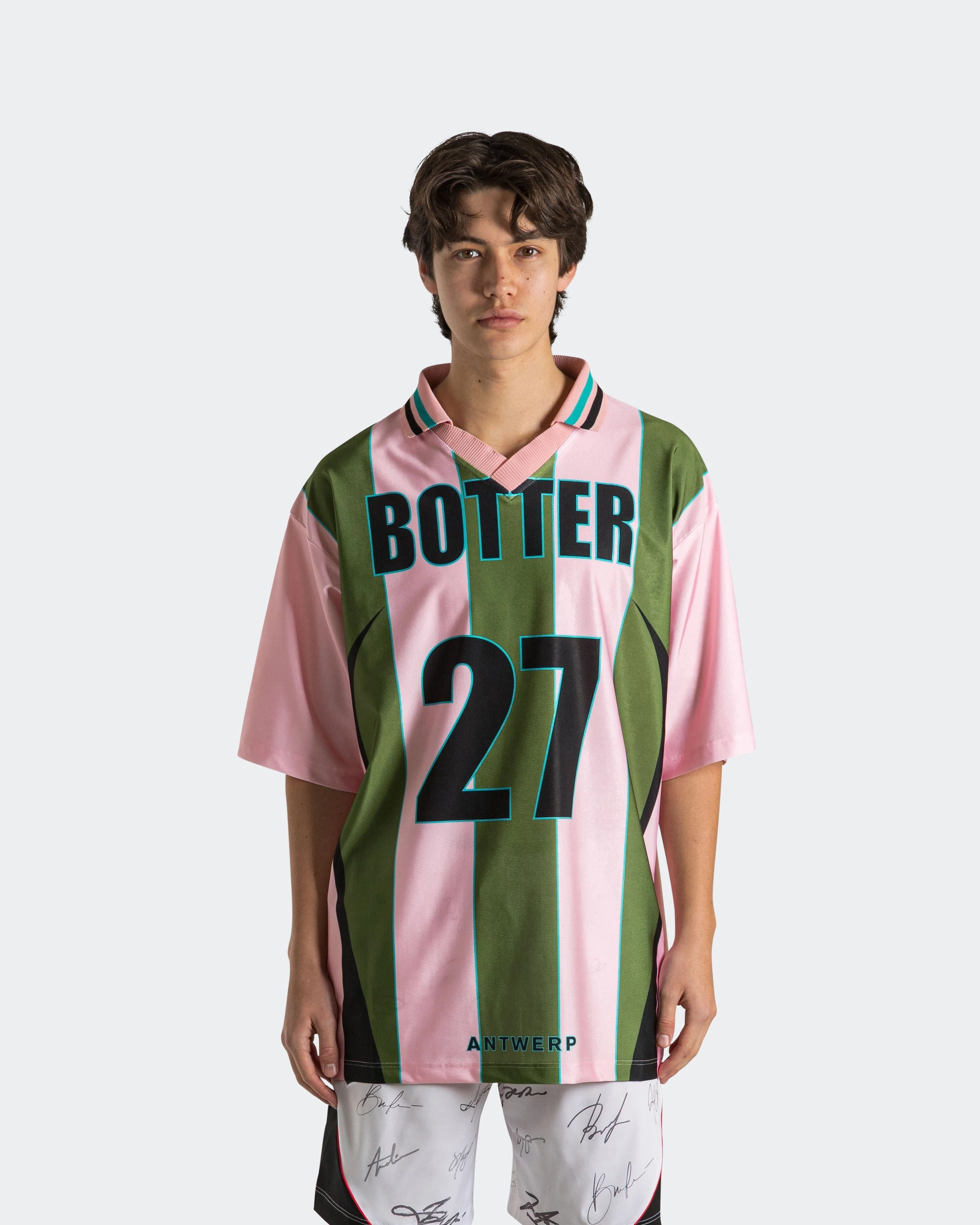 Reverse Soccer Tee x Botter - Striped Pink/Green Luxurious Feel