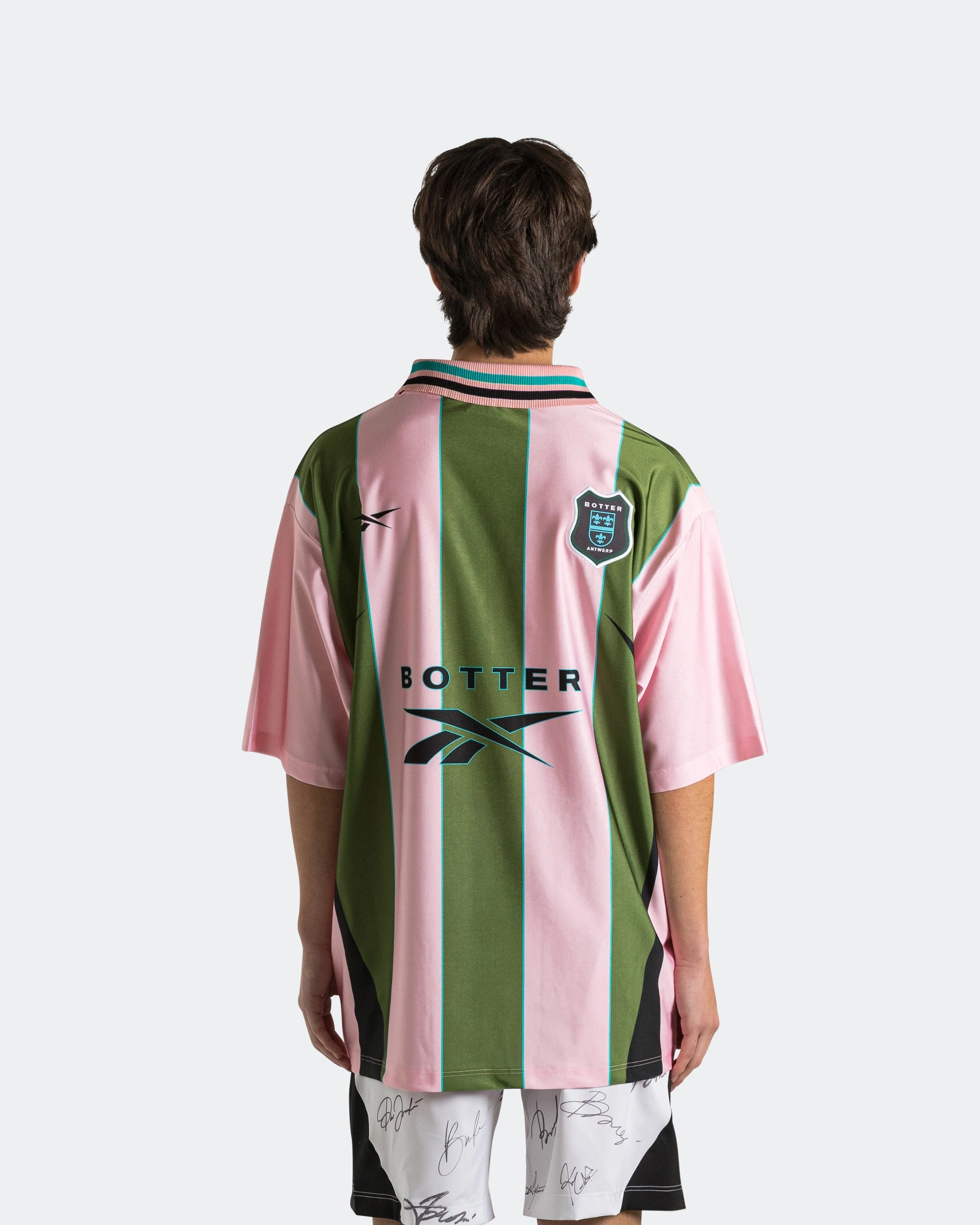 Reinforced Shoulders Reverse Soccer Tee x Botter - Striped Pink/Green