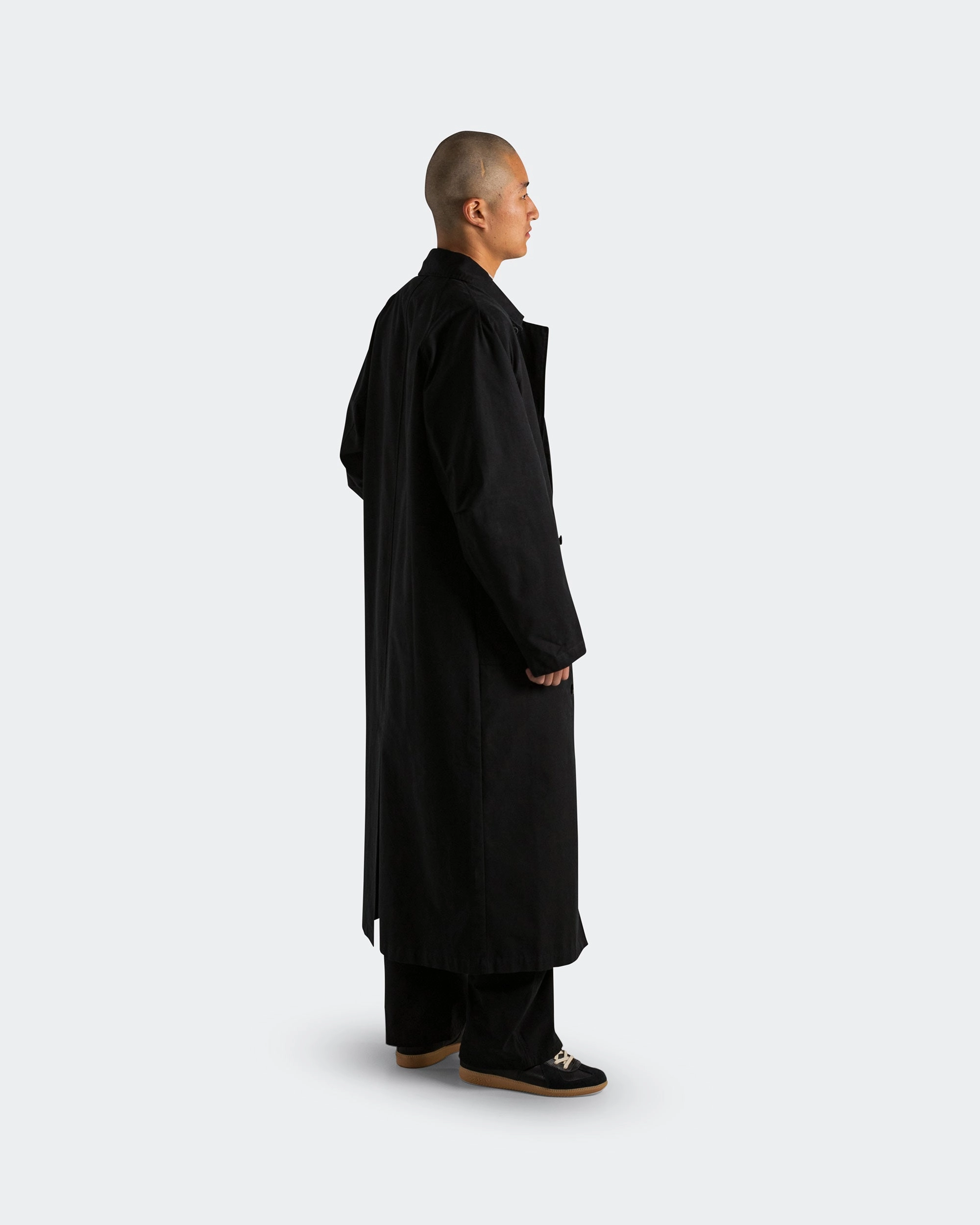 Transitional Weather Piece Reinforced Elbows Reverse Twill Panel Trench - Black