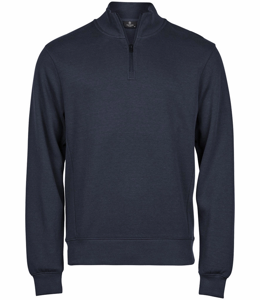 uncollared Ribbed Interlock Half Zip | NAVY