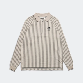 Summer Camp Ribbed LS Striped Polo - Tan