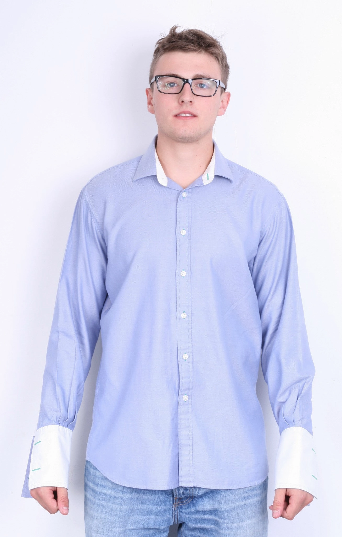 T.M. Lewin Mens 16.5/34.5 XXL Casual Shirt Blue Slim Fit Cotton Lightweight Material Thermal Regulation Fabric