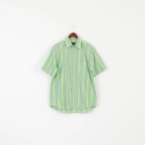 Paul & Shark Men 42 XL Casual Shirt Green Cotton Striped Pocket Short Sleeve Top Soft Touch Fabric