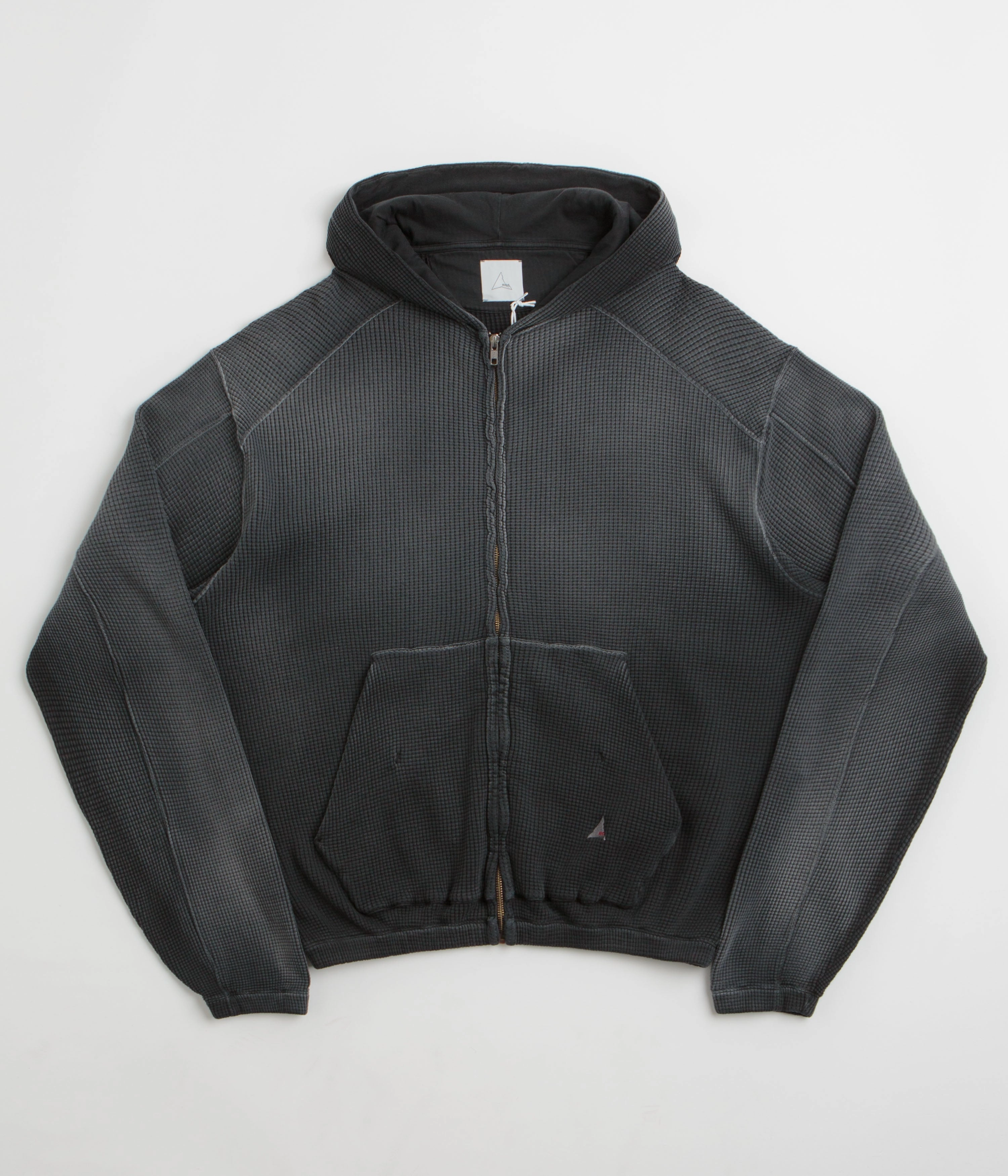 Double Needle Stitching ROA Bee Sun Faded Zip Up Hoodie - Black