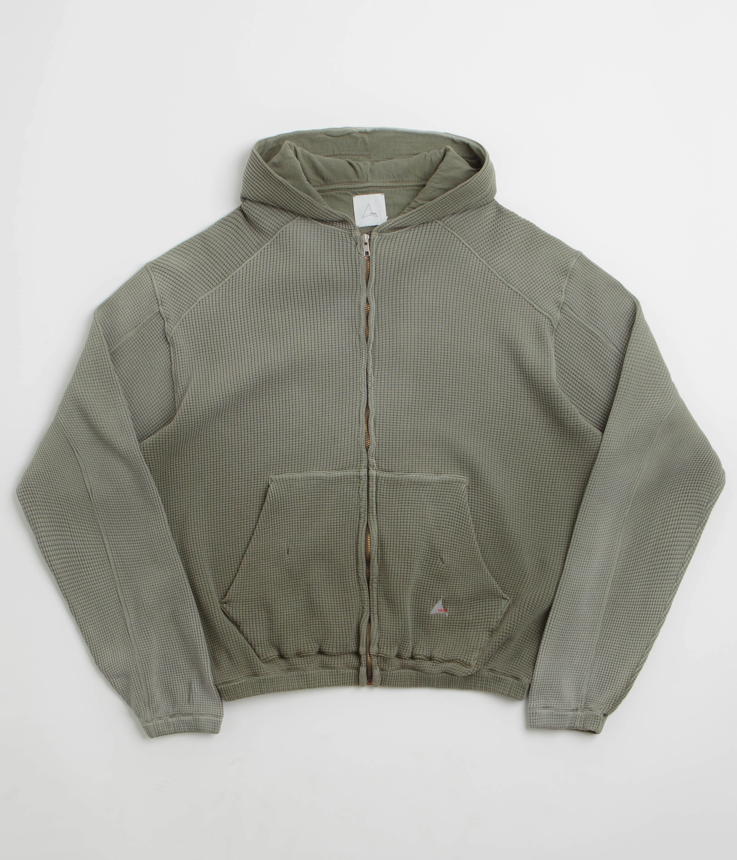 Microfiber Interior ROA Bee Sun Faded Zip Up Hoodie - Olive