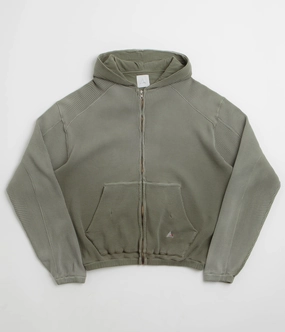 Microfiber Interior ROA Bee Sun Faded Zip Up Hoodie - Olive