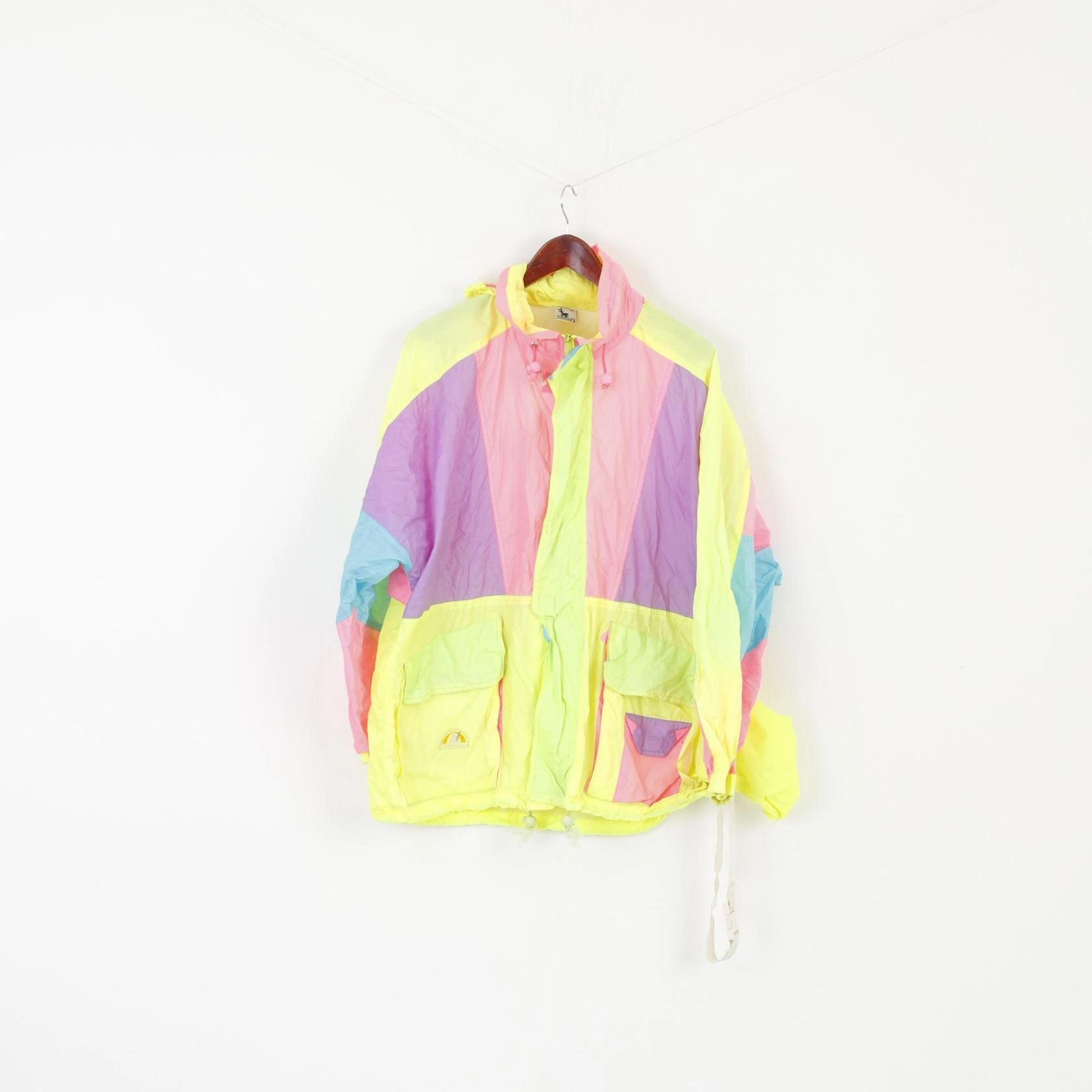 Ultra Thin Insulation Rodeo by C&A Men 40 M Jacket Vintage Packable Neon Yellow Nylon Waterproof Hidden Hood Top