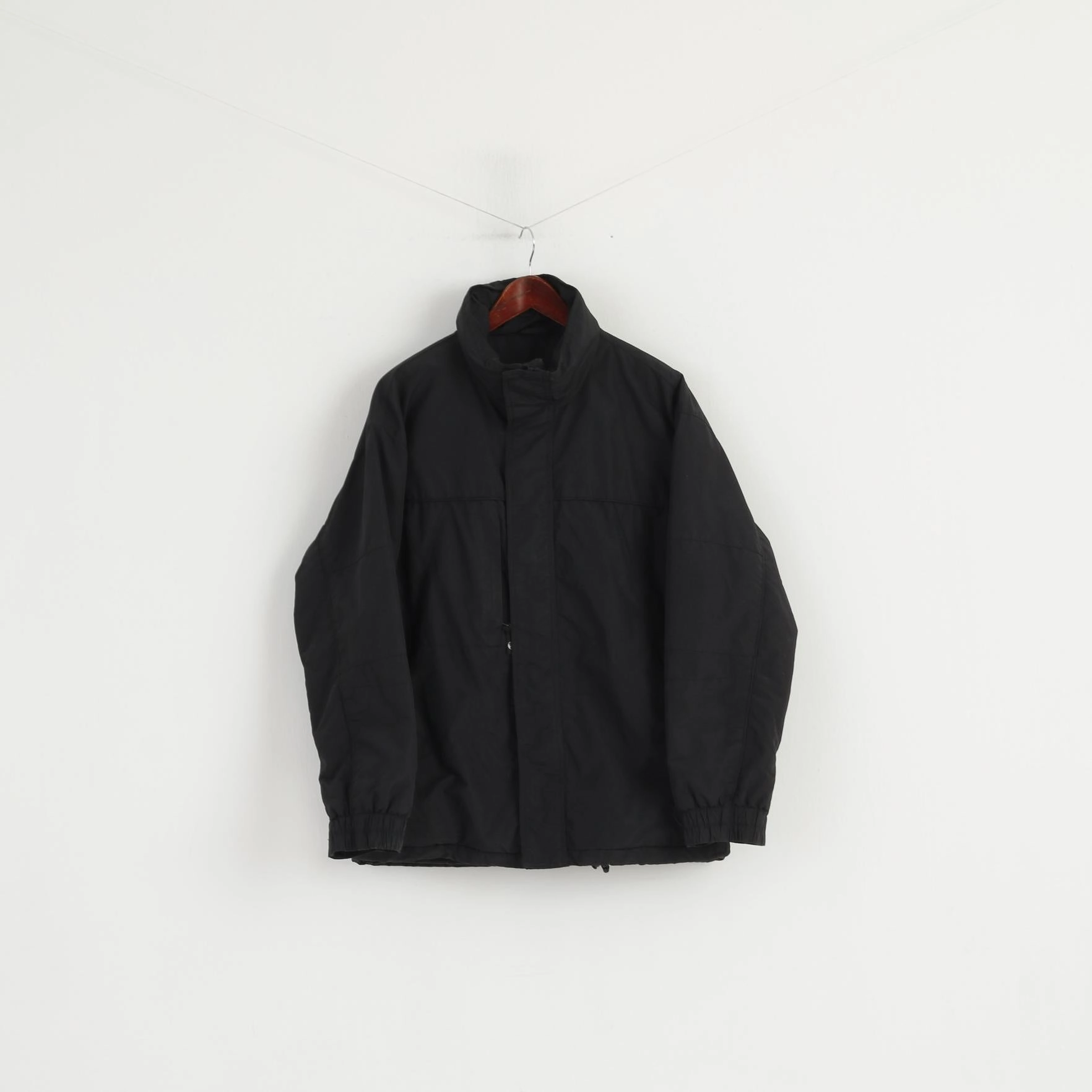 fitted fit Consent Rodeo C&A Men M 48/50 Jacket Black Padded Full Zipper Hidden Hood Casual Top