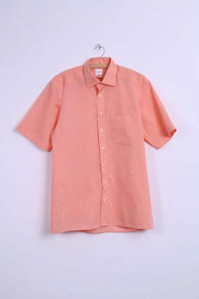 Olymp Mens 16 41 XL Casual Shirt Short Sleeve Orange Cotton Modern Fit Spring Collection