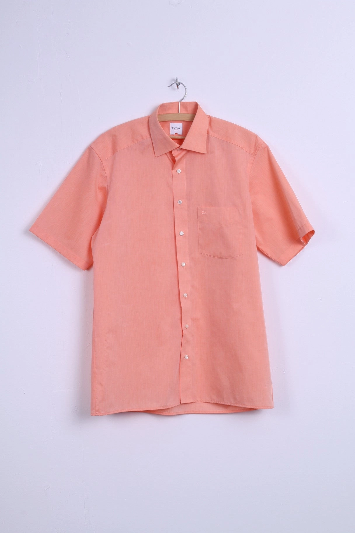 Olymp Mens 16 41 XL Casual Shirt Short Sleeve Orange Cotton Modern Fit Spring Collection