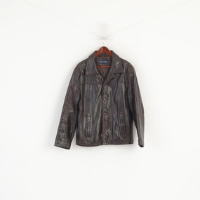 Grid Fleece Lining Rover & Lakes Men 48 M Jacket Brown Leather Shiny Vintage Classic Biker Top